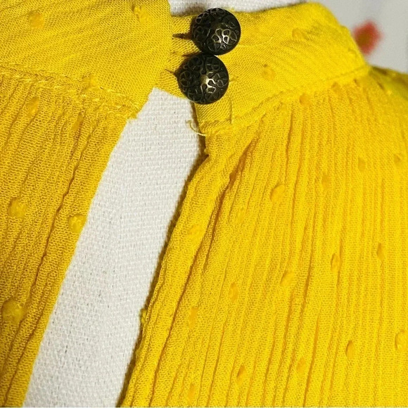 Anthropologie Maeve | Lola Swiss Dot Ruffled Mustard Yellow Blouse Size L - Picture 8 of 11